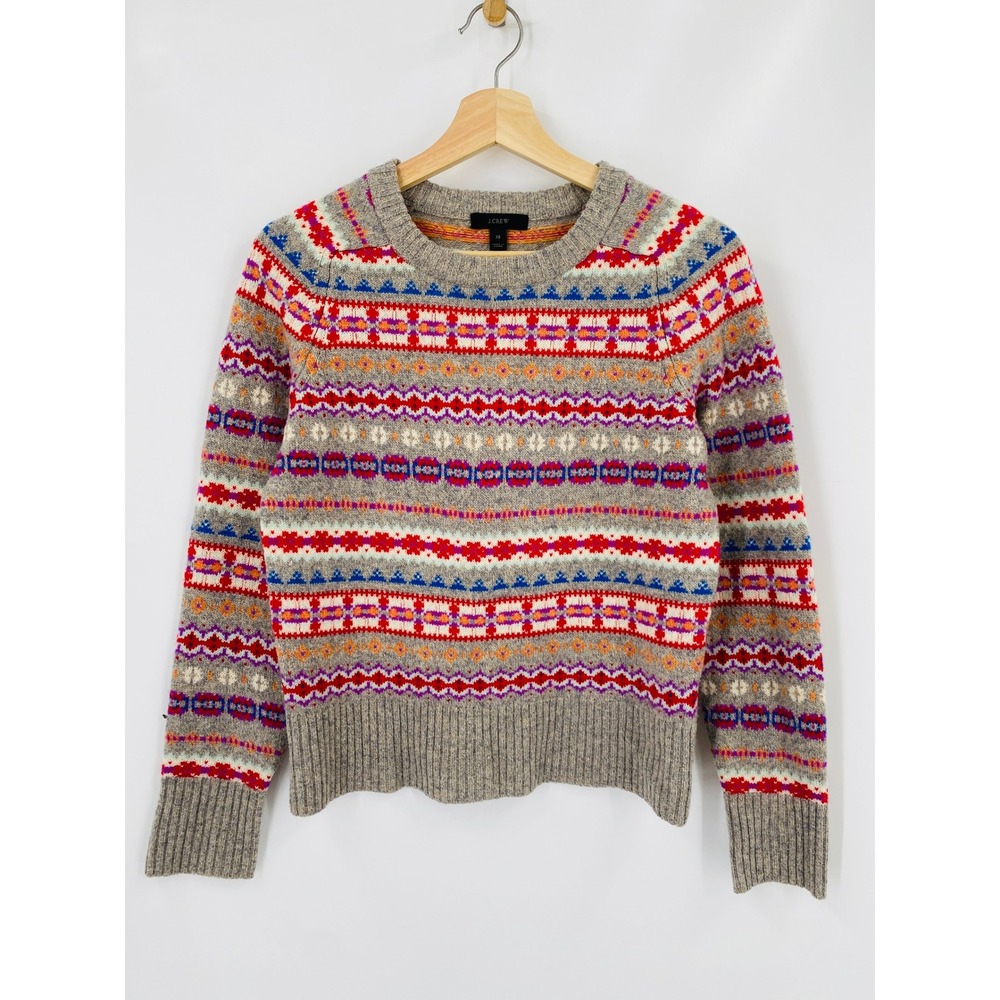 J.Crew Sweater Women XS Gray Fair Isle Wool Pullover F8289